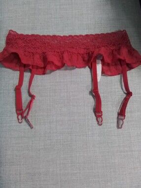 Victorias Secret Red Lace Garter Belt with Ruffled Trim